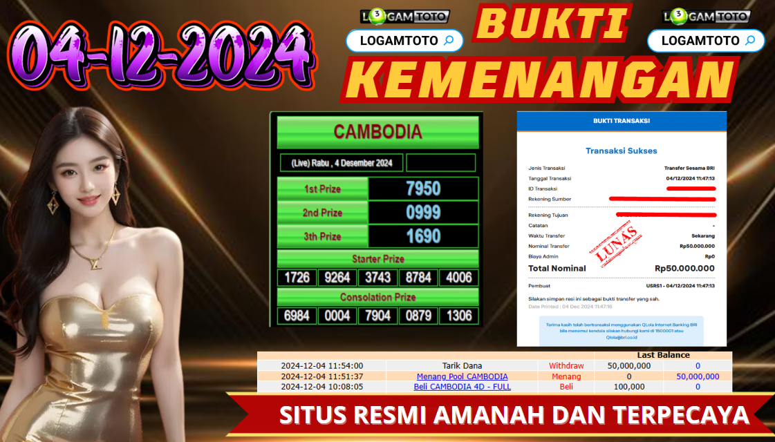 SELAMAT KEPADA MEMBER SETIA LOGAMTOTO BERHASIL JACKPOT DI PERMAINAN TOGEL CAMBODIA POOLS